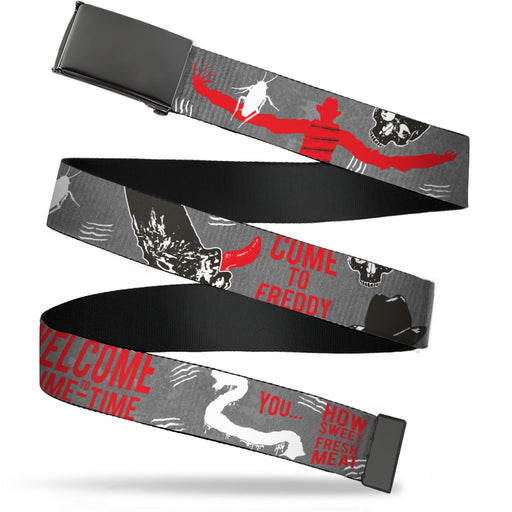 Web Belt Blank Black Buckle - A Nightmare on Elm Street Freddy Icons and Quote Collage Gray/Black/Red Webbing Web Belts Warner Bros. Horror Movies   