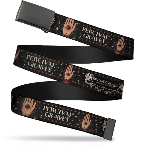 Black Buckle Web Belt - FANTASTIC BEASTS PERCIVAL GRAVES/Eye in Hand Icon Charcoal/Red/White Webbing Web Belts The Wizarding World of Harry Potter   