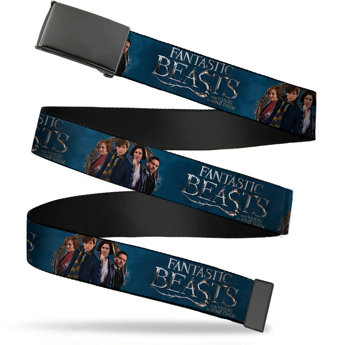 Black Buckle Web Belt - FANTASTIC BEASTS AND WHERE TO FIND THEM 4-Character Pose Blues/Silver/Golds Webbing Web Belts The Wizarding World of Harry Potter   