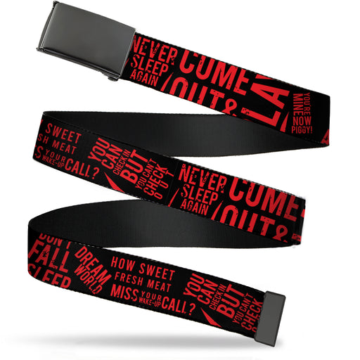 Web Belt Blank Black Buckle - Friday the 13th Quotes Collage Black/Red Webbing Web Belts Warner Bros. Horror Movies   