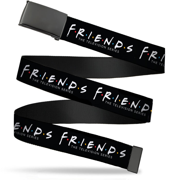Black Buckle Web Belt - FRIENDS-THE TELEVISION SERIES Logo Black/White/Multi Color Webbing Web Belts Friends   