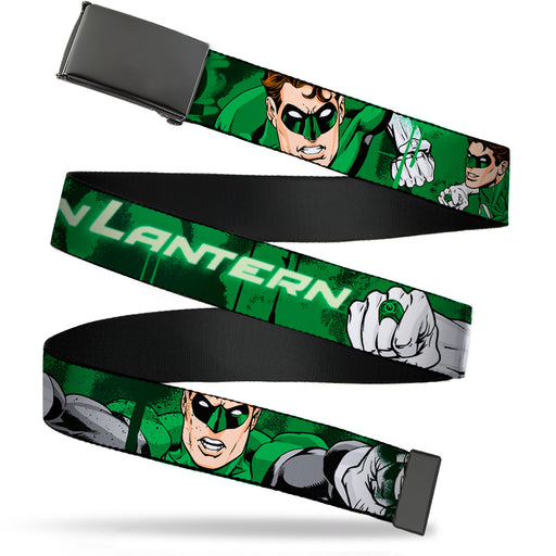 Black Buckle Web Belt - Green Lantern Green Glow w/Text Webbing Web Belts DC Comics   