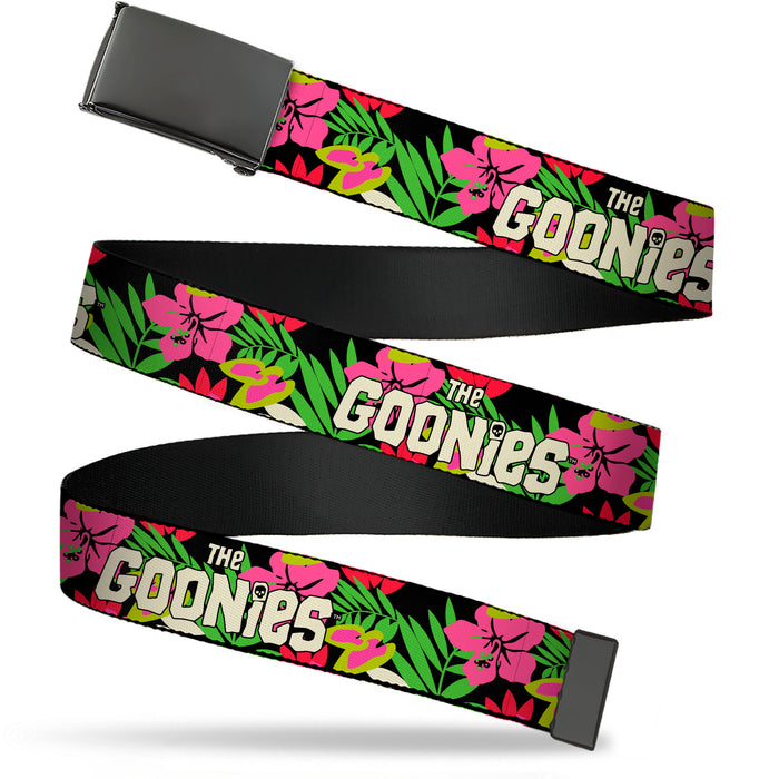 Web Belt Blank Black Buckle - THE GOONIES Title Logo Hawaiian Shirt Print Black/Pinks Webbing Web Belts Warner Bros. Horror Movies   