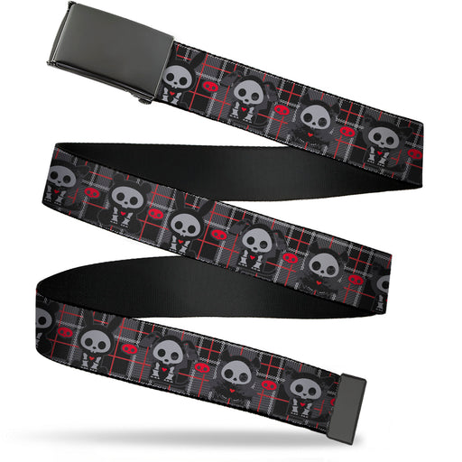 Web Belt Blank Black Buckle - Skelanimals Five Animals and Face Logo Plaid Black/Red/White Webbing Web Belts Hasbro   