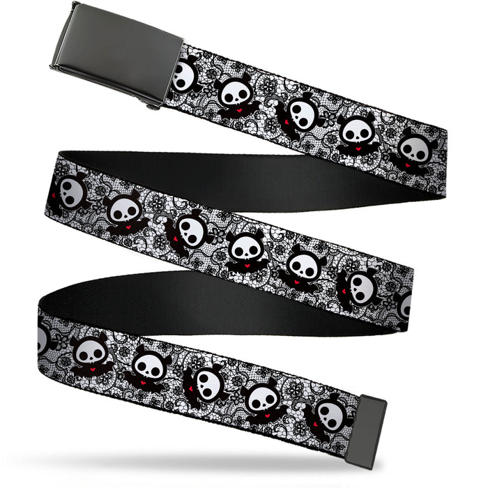 Web Belt Blank Black Buckle - Skelanimals Diego the Bat Pose Lace Print White/Black Webbing Web Belts Hasbro   