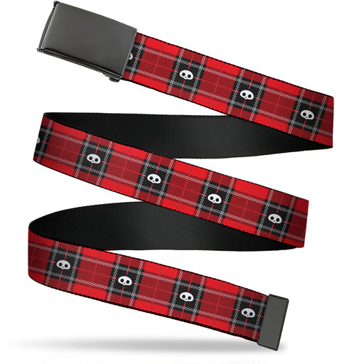 Web Belt Blank Black Buckle - Skelanimals Face Logo Plaid Red/Black/White Webbing Web Belts Hasbro   