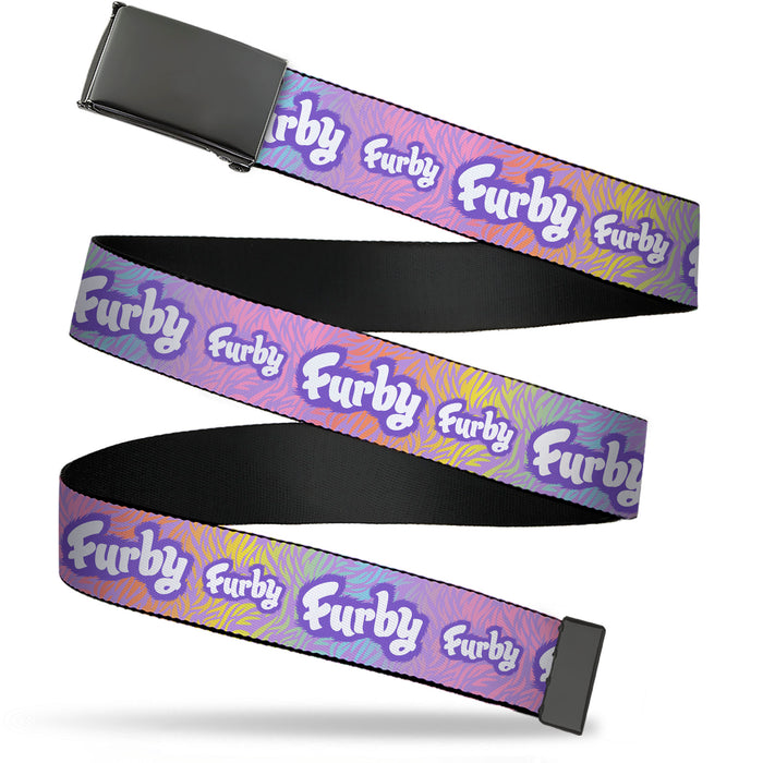 Web Belt Blank Black Buckle - FURBY Title Logo Fur Print White/Lavender/Purple Webbing Web Belts Hasbro   