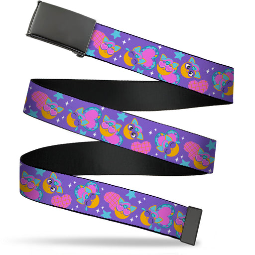 Web Belt Blank Black Buckle - Fuby Furbmojis and Icons Collage Purple/Blues/Pinks Webbing Web Belts Hasbro   