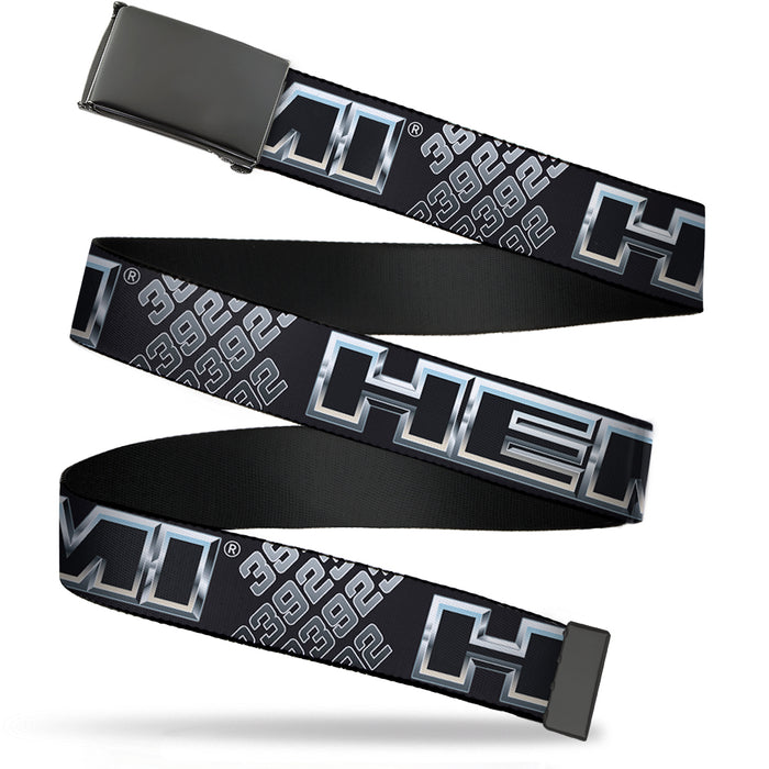 Black Buckle Web Belt - HEMI Bold Outline 392/426 Black/Silver-Fade Webbing Web Belts Hemi   