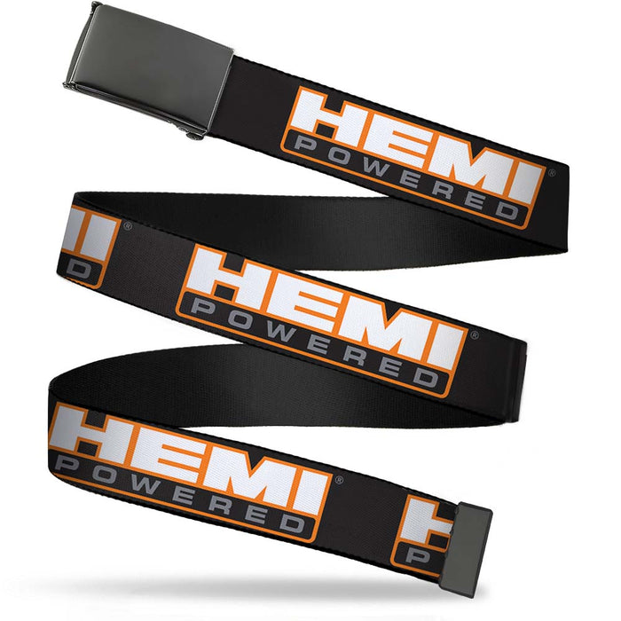 Black Buckle Web Belt - HEMI POWERED Logo Repeat Black/Orange/White/Gray Webbing Web Belts Hemi   