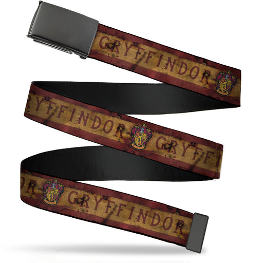 Black Buckle Web Belt - GRYFFINDOR Crest/Banner Weathered Burgundy/Tan Webbing Web Belts The Wizarding World of Harry Potter   
