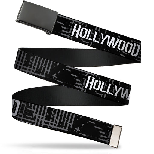 Black Buckle Web Belt - HOLLYWOOD UNDEAD Text Logo/Striping Black/Gray/White Webbing Web Belts Hollywood Undead   