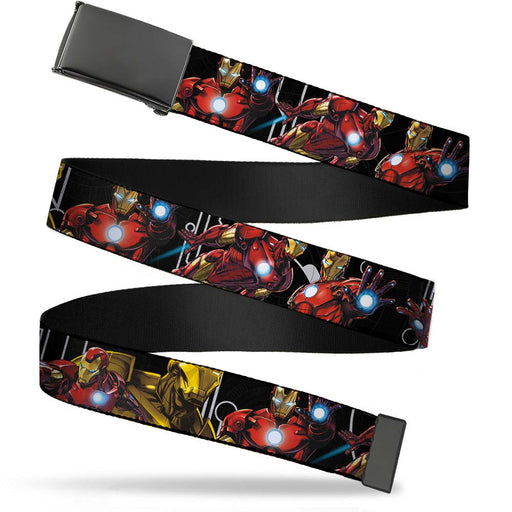 Web Belt Blank Black Buckle - Marvel Avengers Iron Man Action Poses Webbing Web Belts Marvel Comics   