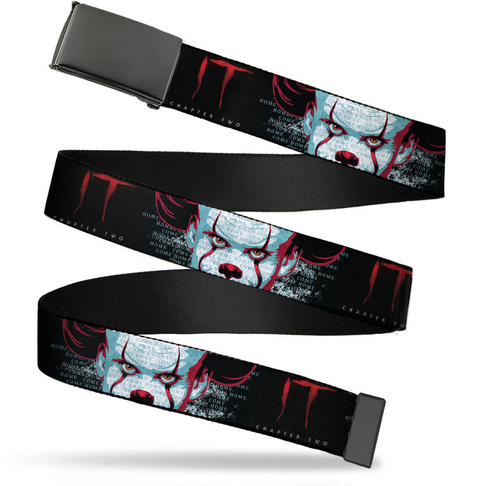 Black Buckle Web Belt - IT CHAPTER TWO Pennywise Face CLOSE-UP Black/Red/Blues Webbing Web Belts Warner Bros. Horror Movies   