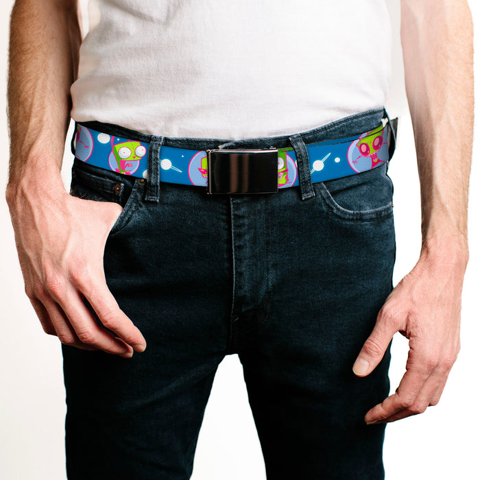Black Buckle Web Belt - Invader Zim and GIR Poses and Planets Blue/White Webbing Web Belts Nickelodeon   