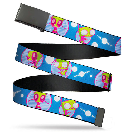 Black Buckle Web Belt - Invader Zim and GIR Poses and Planets Blue/White Webbing Web Belts Nickelodeon   
