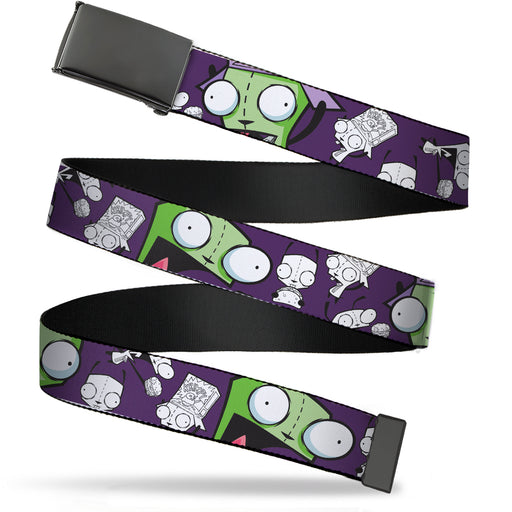 Web Belt Blank Black Buckle - Invader Zim GIR Poses and Sketch Purple Webbing Web Belts Nickelodeon   