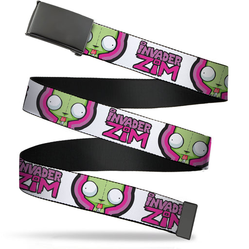 Web Belt Blank Black Buckle - INVADER ZIM Title Logo and GIR Pose Close-Up White/Pinks Webbing Web Belts Nickelodeon   