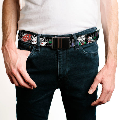 Web Belt Blank Black Buckle - The Joker Pose/Cards/HAHAHAHA Black/Gray Webbing Web Belts DC Comics   