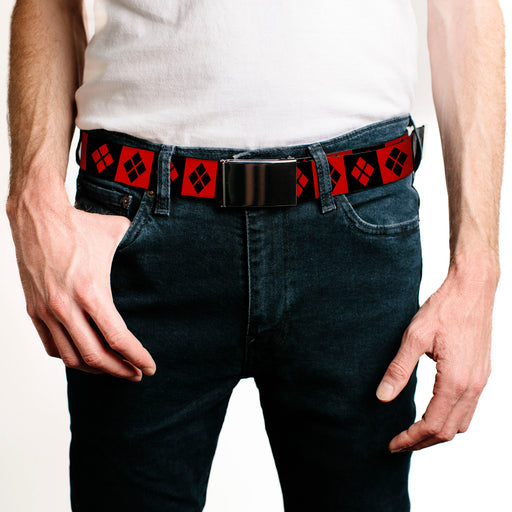 Web Belt Blank Black Buckle - Harley Quinn Diamond Blocks Red/Black Black/Red Webbing Web Belts DC Comics   