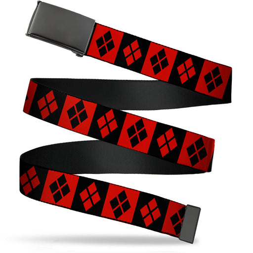 Web Belt Blank Black Buckle - Harley Quinn Diamond Blocks Red/Black Black/Red Webbing Web Belts DC Comics   