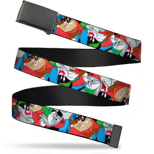 Black Buckle Web Belt - Looney Tunes 3-B-Boy Stance Character Poses Stacked Webbing Web Belts Looney Tunes   