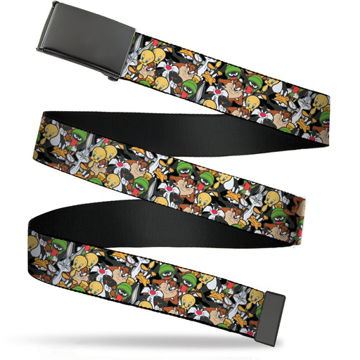 Web Belt Blank Black Buckle - Looney Tunes 6-Character Stacked Collage4 Webbing Web Belts Looney Tunes   