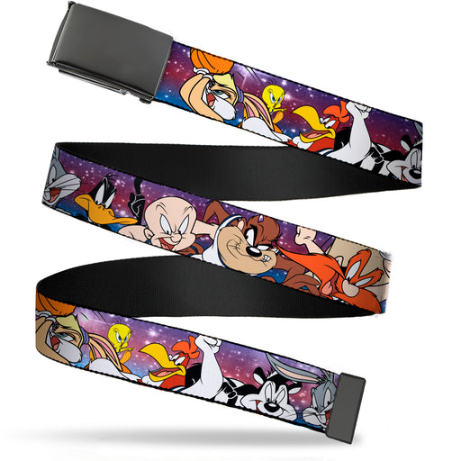 Black Buckle Web Belt - Space Jam Tunes Squad 10-Players Group Pose Galaxy Webbing Web Belts Looney Tunes   