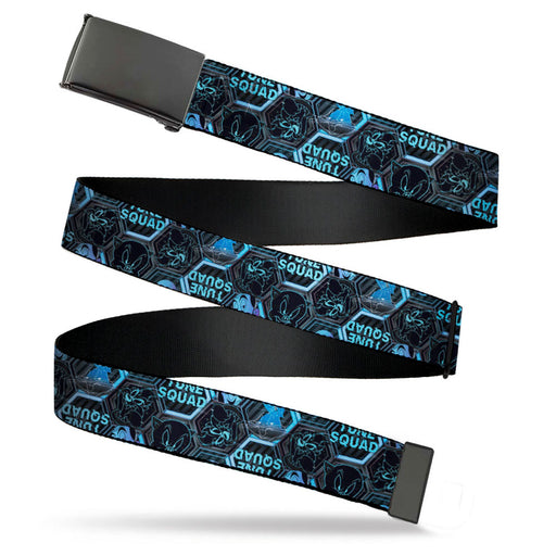 Black Buckle Web Belt - Space Jam 2 TUNE SQUAD Character Face Icons Black/Grays/Blues Webbing Web Belts Looney Tunes   