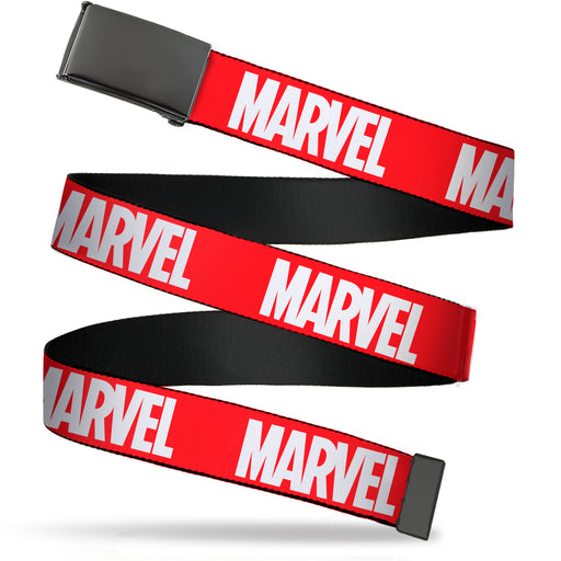 Web Belt Blank Black Buckle - MARVEL Red Brick Logo Red/White Webbing Web Belts Marvel Comics   