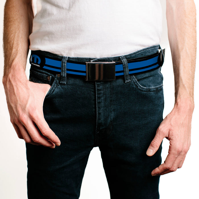 Black Buckle Web Belt - MOPAR Logo/Stripe Black/Blue Webbing Web Belts Mopar   