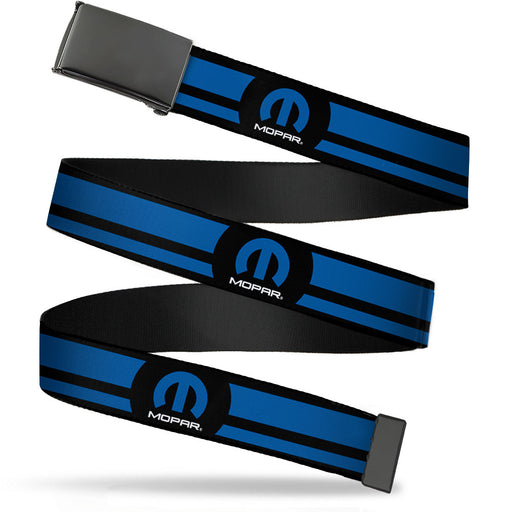 Black Buckle Web Belt - MOPAR Logo/Stripe Black/Blue Webbing Web Belts Mopar   