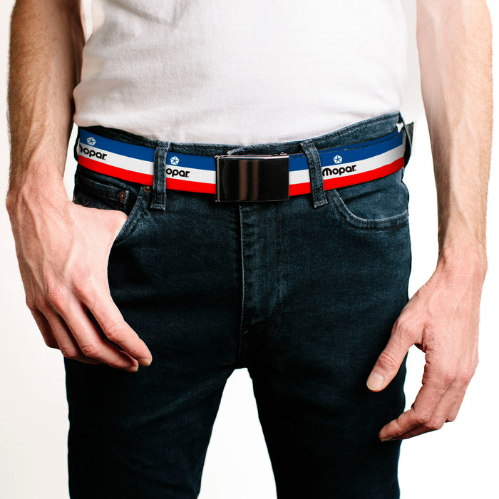 Black Buckle Web Belt - MOPAR Logo/Stripe Blue/White/Red Webbing Web Belts Mopar   