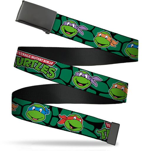 Black Buckle Web Belt - Classic TEENAGE MUTANT NINJA TURTLES Turtle Faces Black/Green Turtle Shell Webbing Web Belts Nickelodeon   