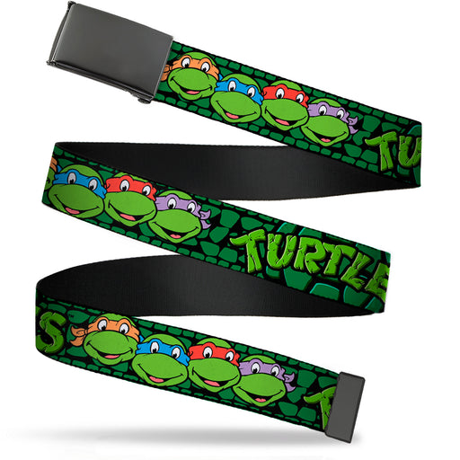 Black Buckle Web Belt - Classic Teenage Mutant Ninja Turtles Group Faces/TURTLES Turtle Shell Black/Green Webbing Web Belts Nickelodeon   