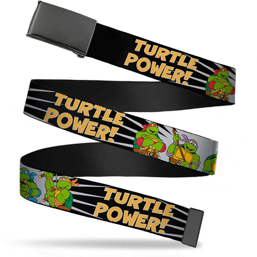 Black Buckle Web Belt - Classic Teenage Mutant Ninja Turtles Group Pose/TURTLE POWER! Webbing Web Belts Nickelodeon   