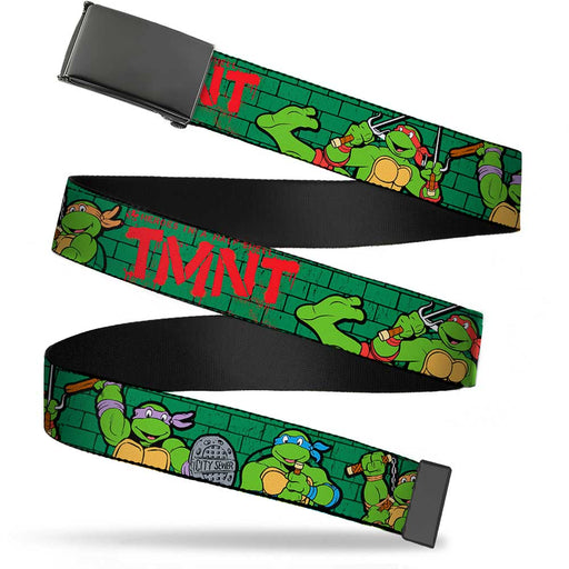 Black Buckle Web Belt - Classic Teenage Mutant Ninja Turtles Group Pose2/TMNT Green Brick Wall Webbing Web Belts Nickelodeon   