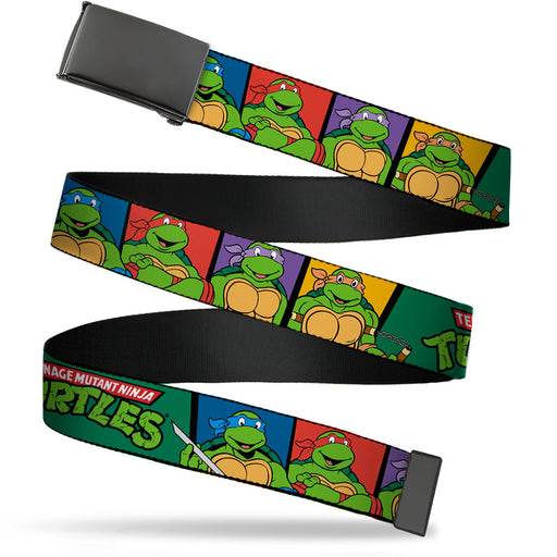 Black Buckle Web Belt - Classic TEENAGE MUTANT NINJA TURTLES Group Pose3/TMNT Logo Green/Multi Color Webbing Web Belts Nickelodeon   