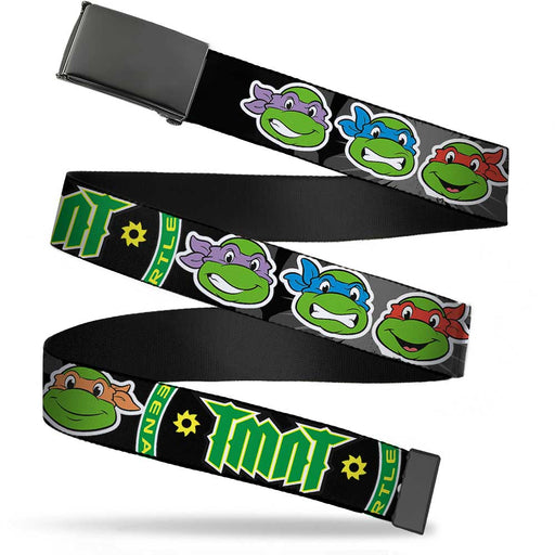 Black Buckle Web Belt - Classic Teenage Mutant Ninja Turtles Group Faces/TMNT/Ninja Star Black/Green Webbing Web Belts Nickelodeon   