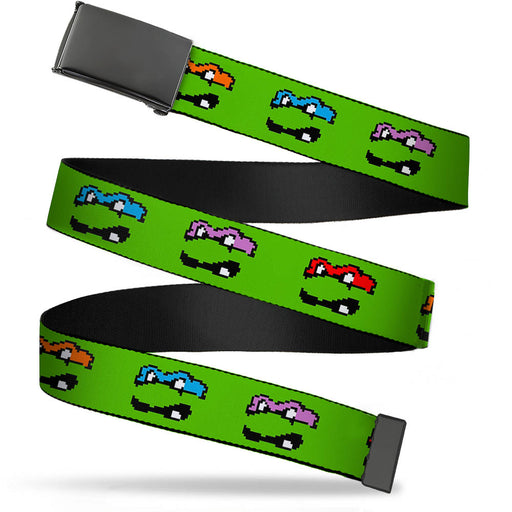 Black Buckle Web Belt - Classic Teenage Mutant Ninja Turtles 8-Bit Faces Green Webbing Web Belts Nickelodeon   