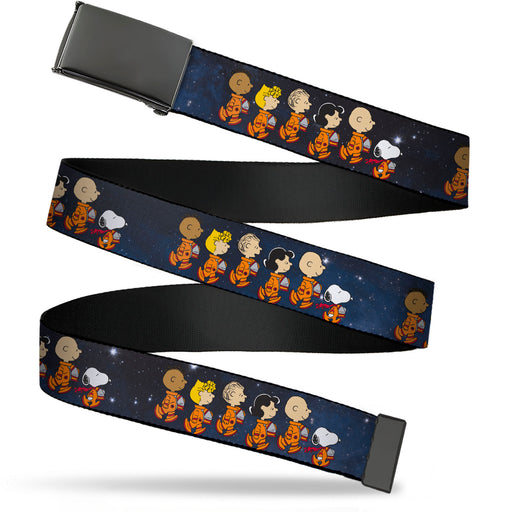 Web Belt Blank Black Buckle - Peanuts Gang Astronauts Space Walk Group Pose Blues Webbing Web Belts Peanuts Worldwide LLC   