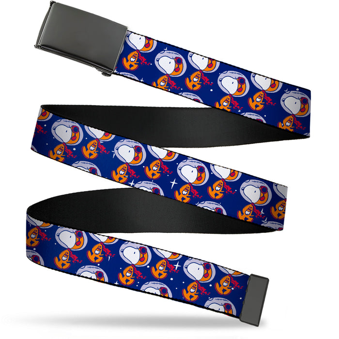 Web Belt Blank Black Buckle - Peanuts Astronaut Snoopy Walking Pose Scattered Blue/Orange Webbing Web Belts Peanuts Worldwide LLC