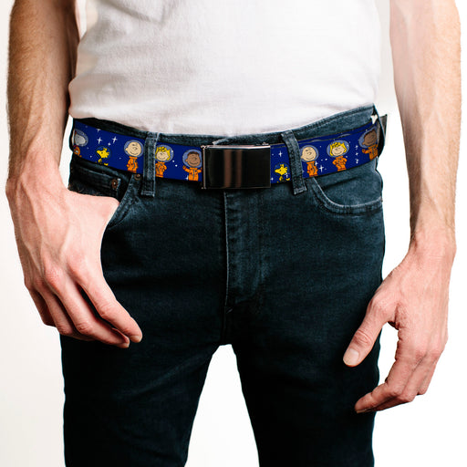 Web Belt Blank Black Buckle - Peanuts Gang Astronauts Standing Poses Stars Blue/White Webbing Web Belts Peanuts Worldwide LLC   