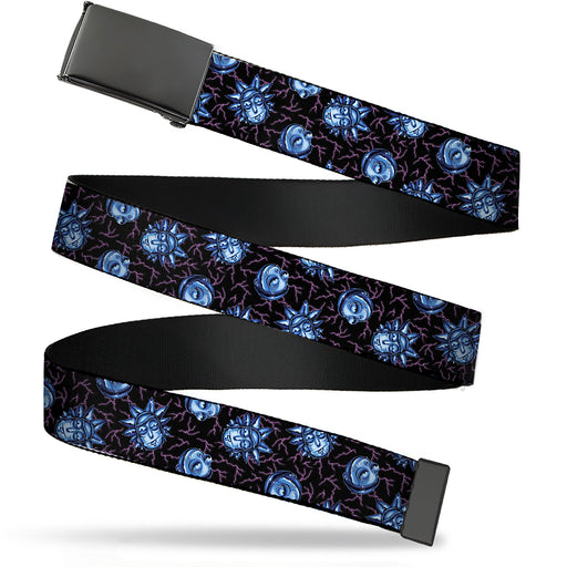 Web Belt Blank Black Buckle - Rick and Morty Electric Faces Black/Blues Webbing Web Belts Rick and Morty   