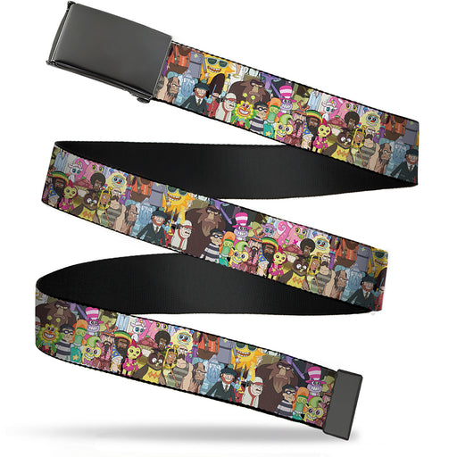 Web Belt Blank Black Buckle - Rick and Morty Total Rickall Parasite Characters Stacked Webbing Web Belts Rick and Morty   