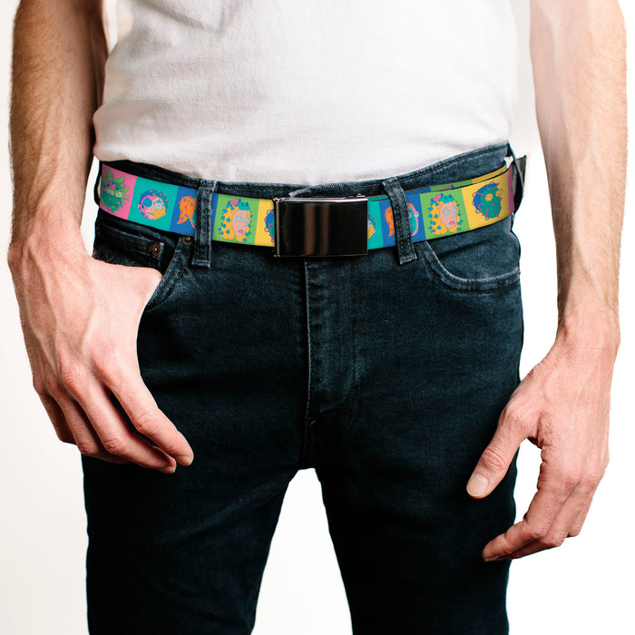 Web Belt Blank Black Buckle - Rick and Morty Smith Family Cell Face Blocks Multi Color Webbing Web Belts Rick and Morty   