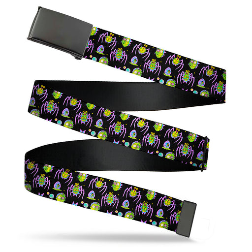 Web Belt Blank Black Buckle - Rick and Morty Mutants and Things Collage Black Webbing Web Belts Rick and Morty   
