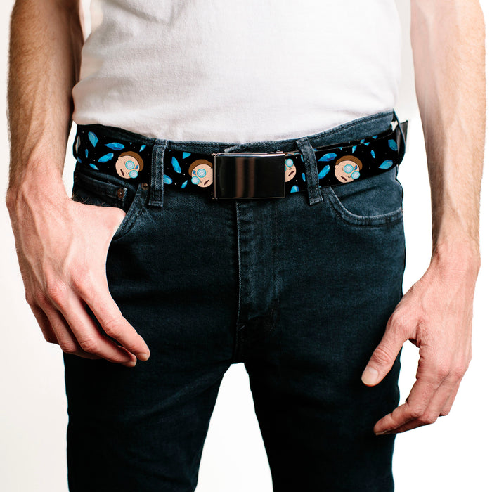 Web Belt Blank Black Buckle - Rick and Morty Death Crystals and Morty Expression Black/Blues Webbing Web Belts Rick and Morty   