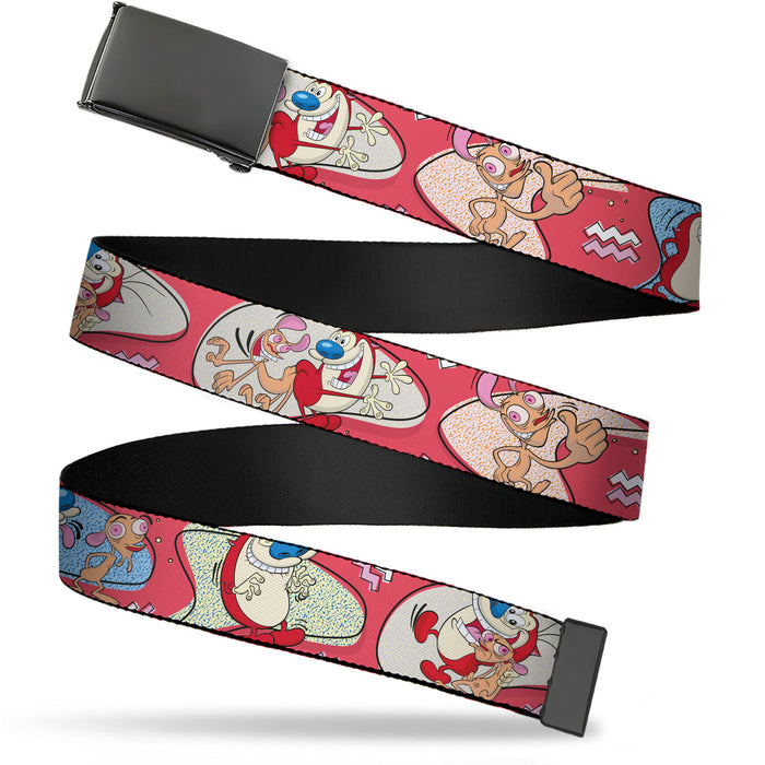 Web Belt Blank Black Buckle - Ren and Stimpy Single and Group Poses Pink Webbing Web Belts Nickelodeon   