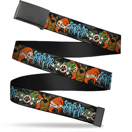 Black Buckle Web Belt - SCOOBY DOO Face/Paw & Crossbones Gray/Black/Orange/Blue Webbing Web Belts Scooby Doo   